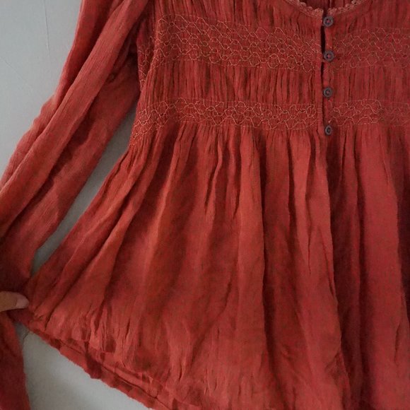 NWT free people Blue Bird smocked button down top - Picture 5 of 9